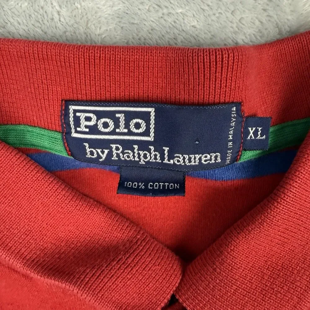 Vintage Polo Ralph Lauren Striped Polo Shirt XL Red Blue Green Pony Long Sleeve
